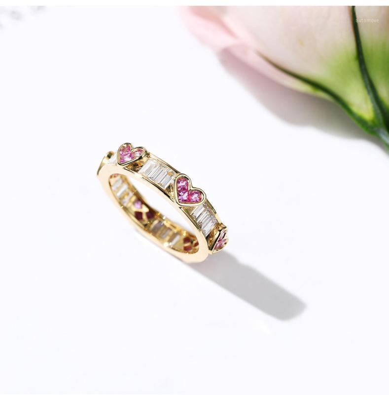 

18K Gold Eternity Lab Ruby Diamond Ring 925 sterling silver Engagement Wedding band Rings for Women Gemstones Party Jewelry Gift1