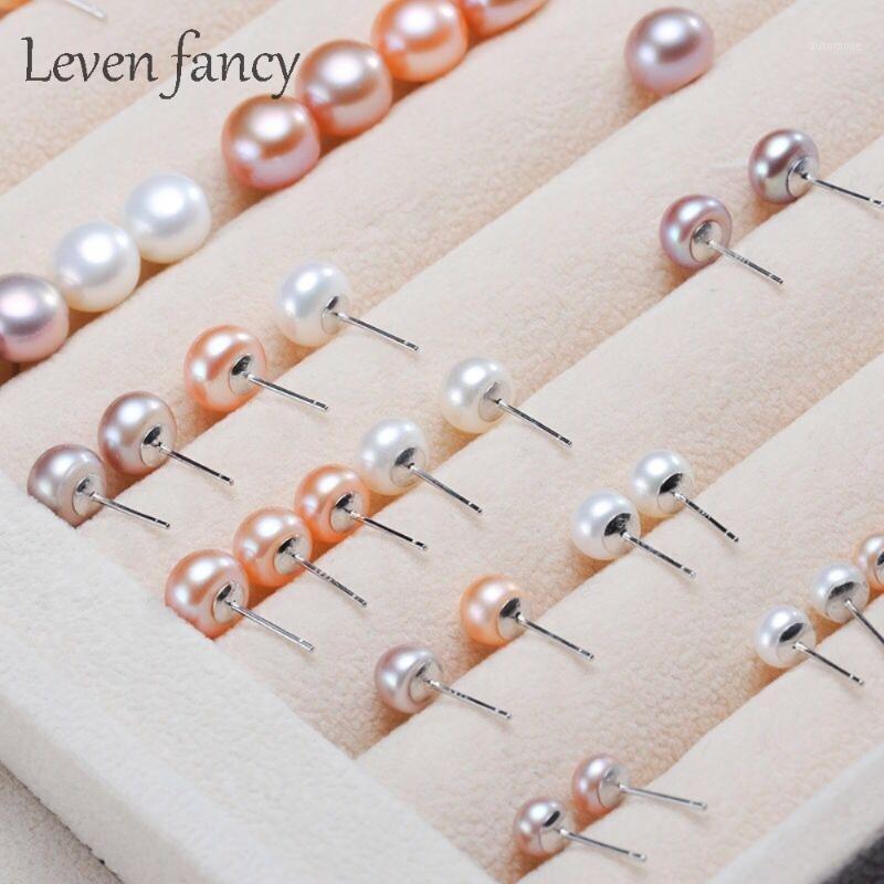 

925 Sterling Silver Pink Peach Pearl Stud Earring White Purple Genuine Natural Freshwater Pearl Earrings for Women Girl Jewelry1