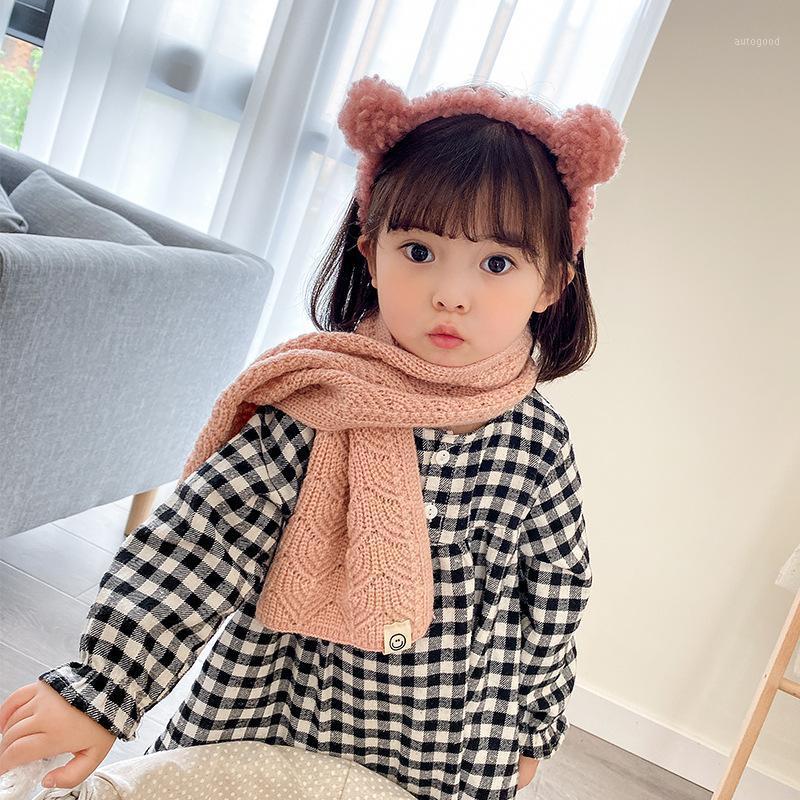 

Scarves Knitted Scarf Solid-colored Leaf Jacquard Woolen Towel Men And Women Tide Treasure Smile Mark Keep Children's Neck1
