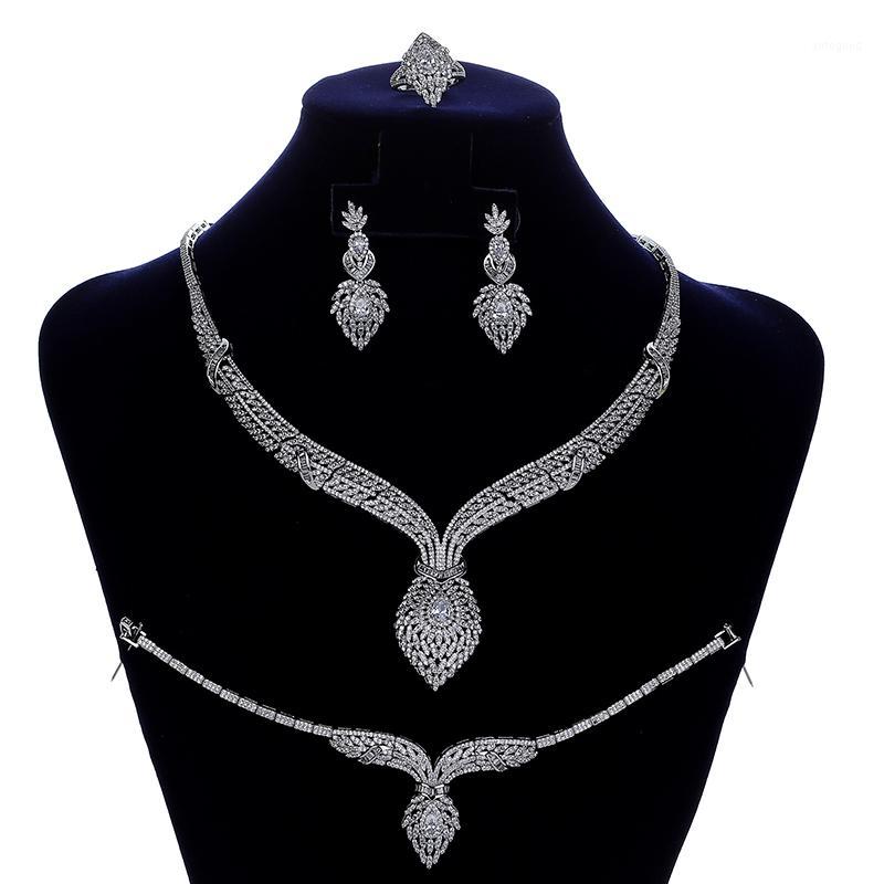 

Earrings & Necklace Jewelry Sets HADIYANA Elegant Trendy Women Wedding Ring And Bracelet Set Cubic Zircon CN1569 Conjunto De Joyas1, As pic