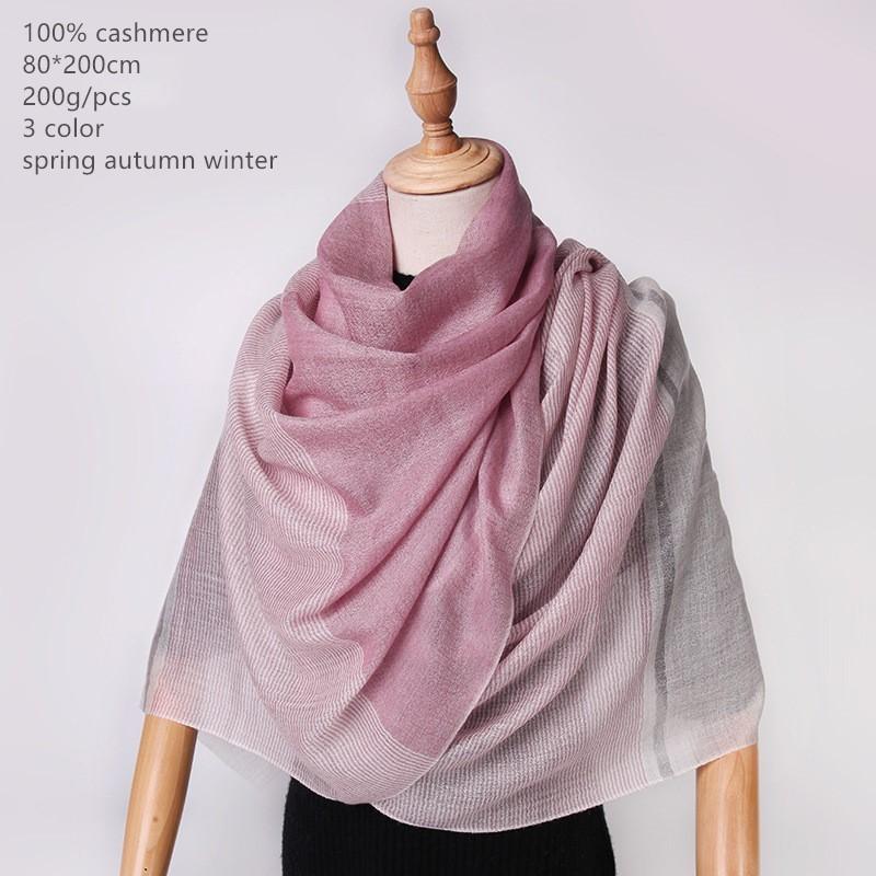 

Scarves Naizaiga 100% Cashmere 80*200cm Striped Yarn-dyed Pink Light Blue Beige Grey Women Winter Scarf . SN212