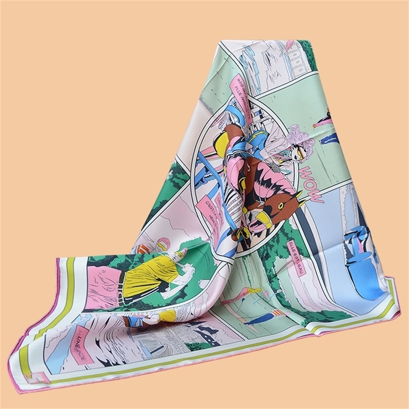 

HuaJun 2 Store||Pink double-sided "Wow double face" 90 silk square Twill inkjet scarf handmade curling Y201007