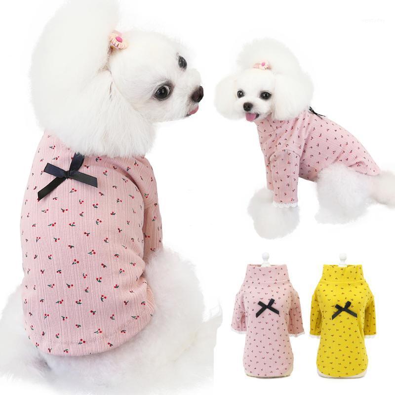 

Cute Dog Clothes Autumn Winter Pet Dog Shirt Cherry Bow Pet Clothing for Girl Cotton Stretchy Puppy Knitwear Yorki Chihuahua1, Pink