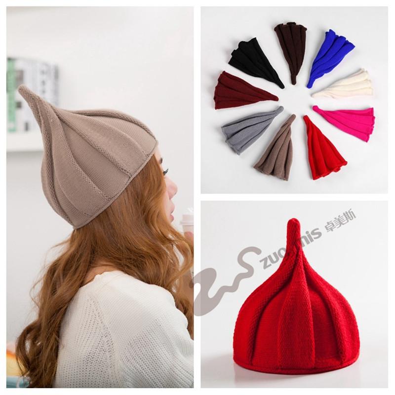 

Winter Beanie Classic Tight Pointy Knitted Female Hat Fashion Colorful Beanies Women's lovely caps, Red