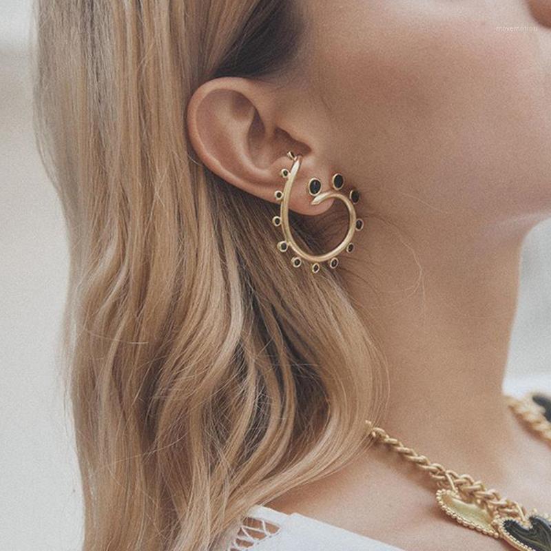 

2020 Black White Enamel Spiral Geometric Shaped Gold Stud Earrings Women's Street Style Hollow Gold Statement Earring1