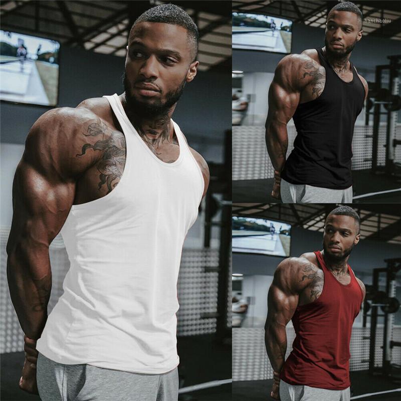 

2020 New Men Gym Muscle Sleeveless Tee Shirt Tank Tops Bodybuilding Sport Fitness Vest Gym Singlet workout Tank Tops Outwear Hot1