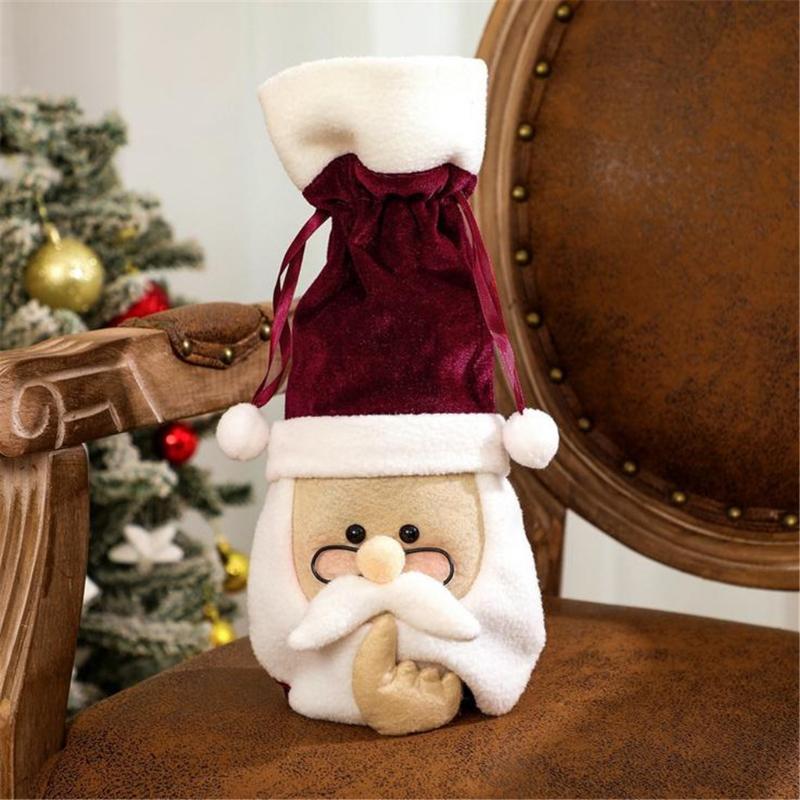 

1PC Cute Wine Bottle Set Creative Mini Christmas Apron Beer Wine Bottle Cover Bag Xmas Dinner Table Decors Or Gift Free Shipping