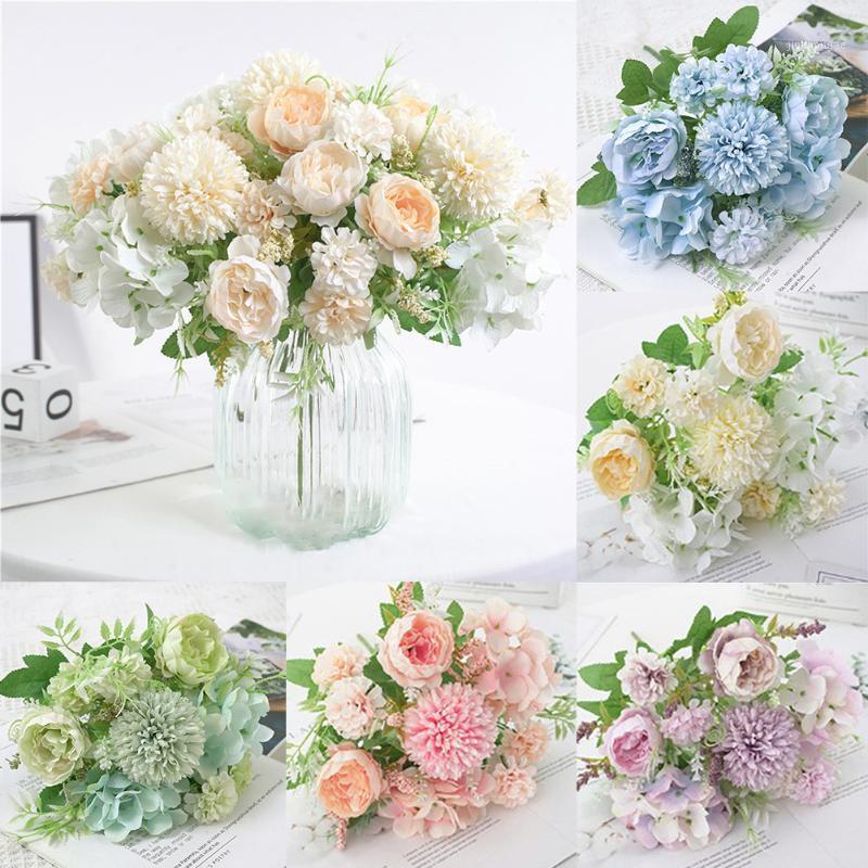

7 Forks 13 Flowers Bouquet Artificial Peony Wedding Home Room Decor Silk Flower Artificial Flowers Bouquet For Home Wedding Deco1, White green