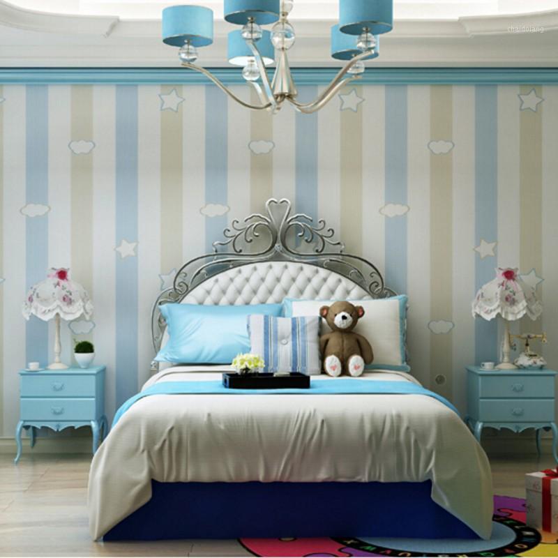 

wellyu 3D 3D wallpaper children's room for boys and girls warm bedroom wallpaper pink blue vertical stripes star roll1, M8703