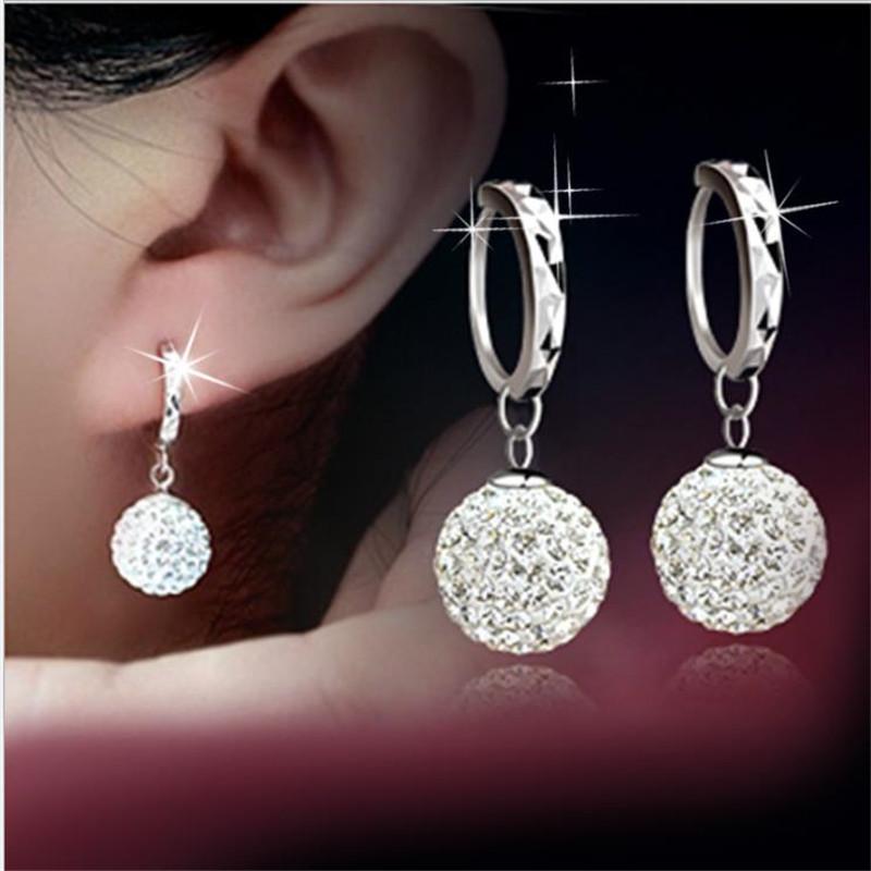 

Trendy Crystal Ball Women Hoop Earrings Jewelry Top Quality 925 Sterling Silver Earrings For Girl Lady Party Accessories