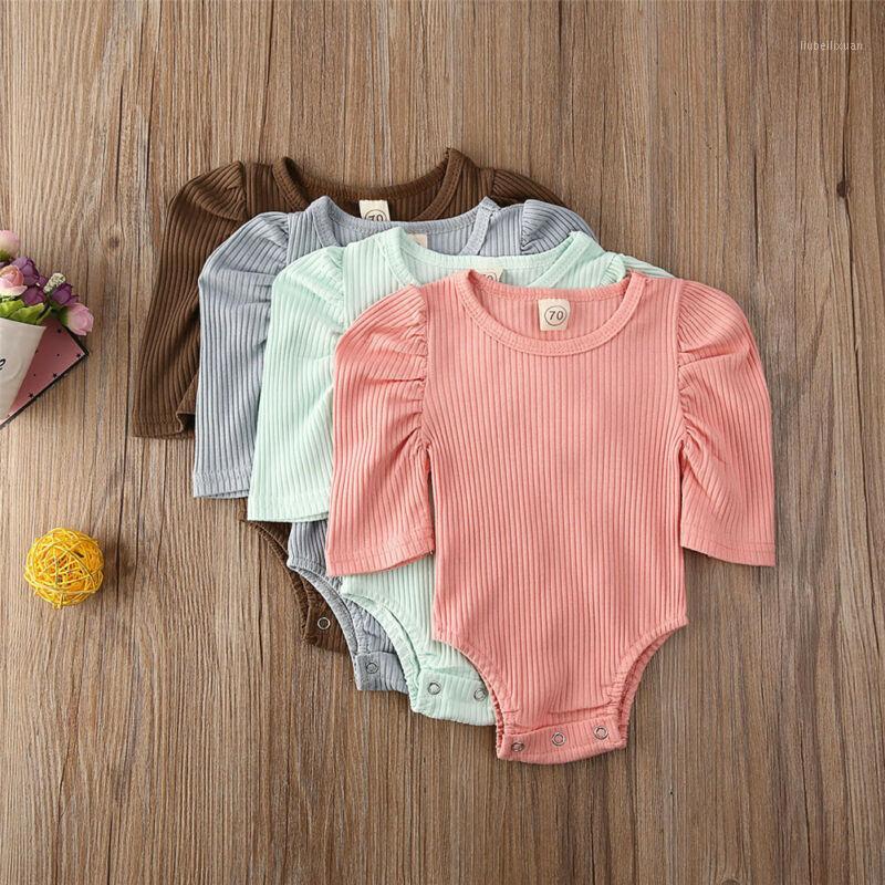 

2020 Toddler Infant Baby Girl Bodysuit Clothes Jumpsuit Puff Half Sleeve 1Pc Pure Color Round Neck Outfit Clothing1, Blue