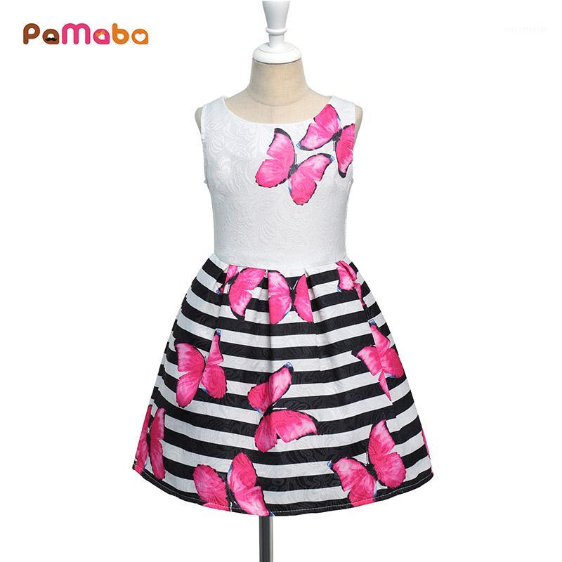 

PaMaBa Soft Summer Butterfly Print Girl's Dress A-Line Sleeveless Casual Clothing Stripe Children's Elegant Multiway Costume1, 04