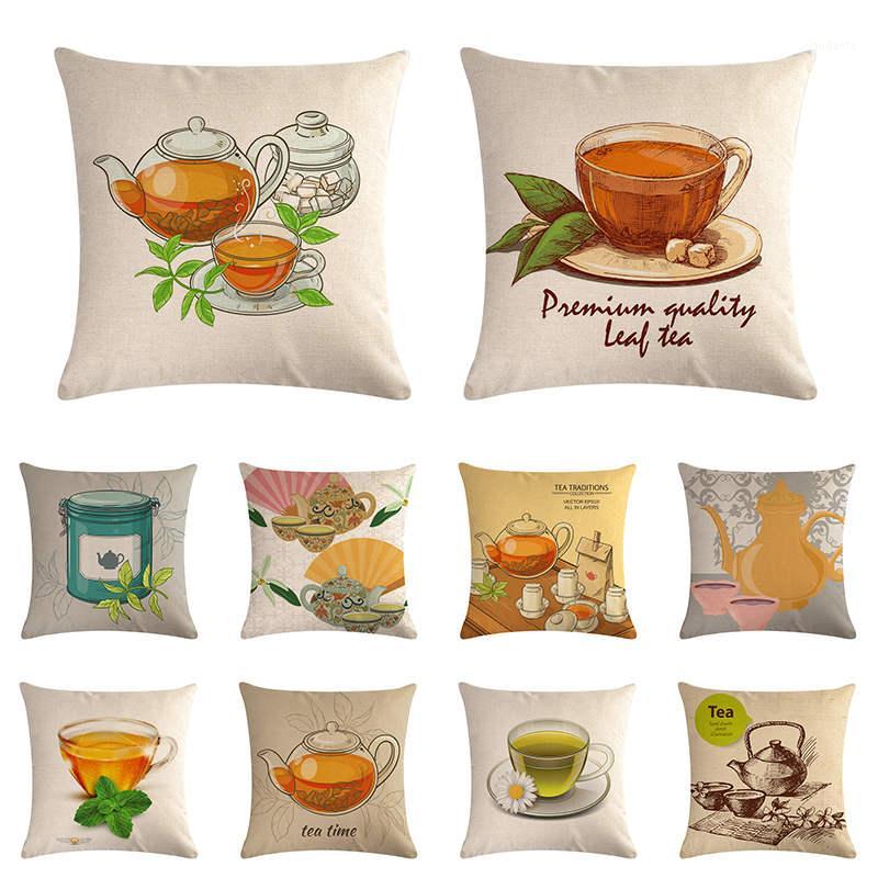 

Retro color green cup pattern cushion cover set pillow cover linen chair office fashion home decoration 45x45cm1