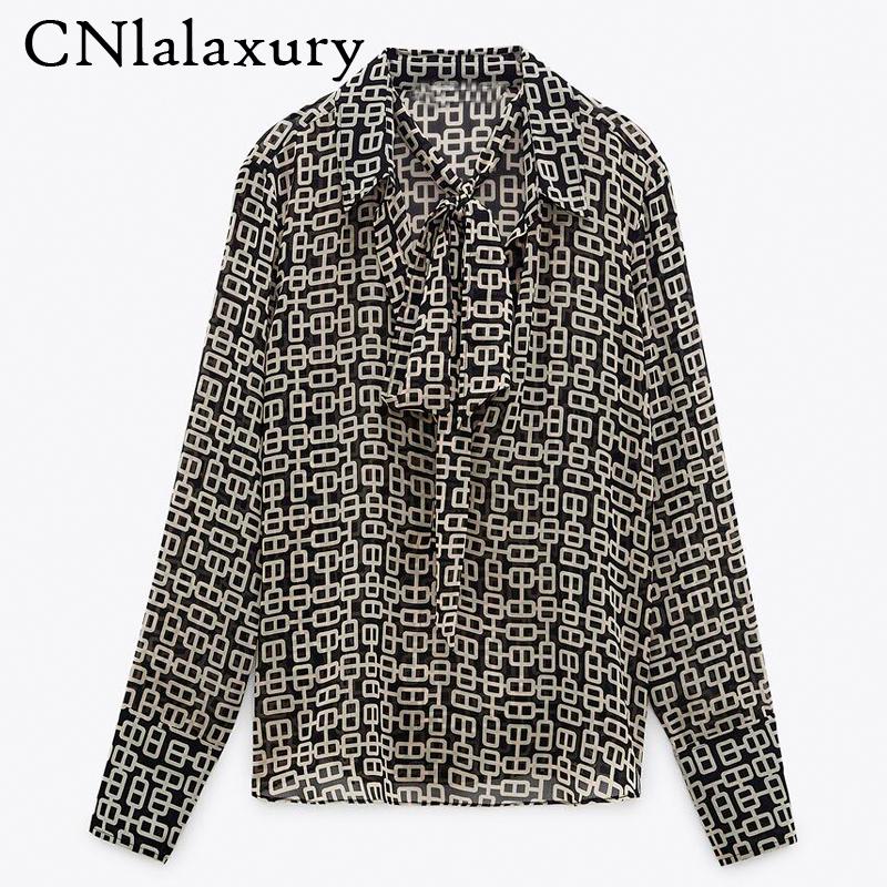

New Vintage Fashion casual oversized Print Women Blouses 2020 Autumn chiffon Blouse Long sleeve Loose Tops Shirts Blusas Mujer, As shown in figure