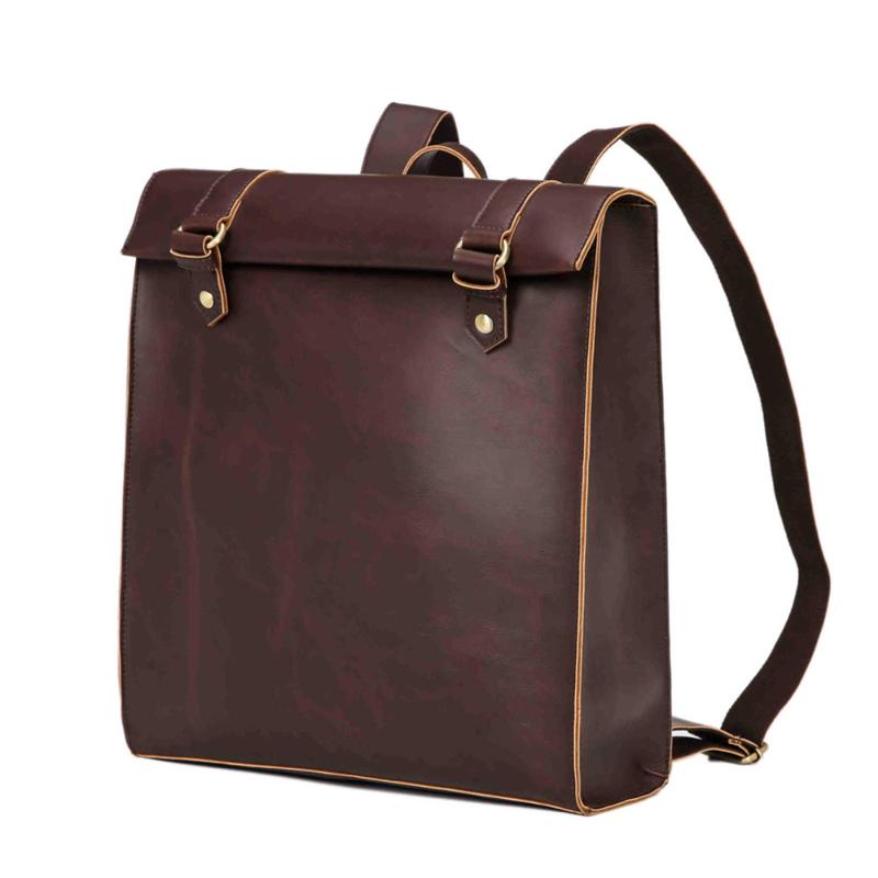 

Crazy horse PU Leather Men Backpack School bags for teenage girls boy bookbag Business office laptop backbag Vintage Travel bags, Brown