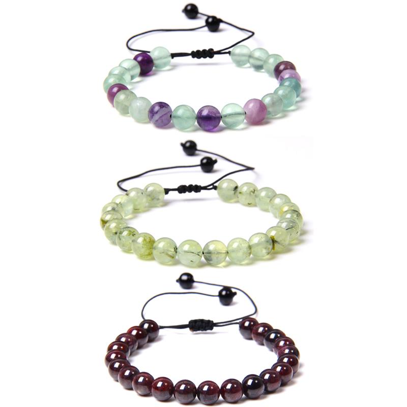 

Beaded, Strands Vintage Adjustable Woven Bracelets For Women Polished Fluorite Garnet Bangle Men Elastic Jewelry Natural Stone Beads Pulsera
