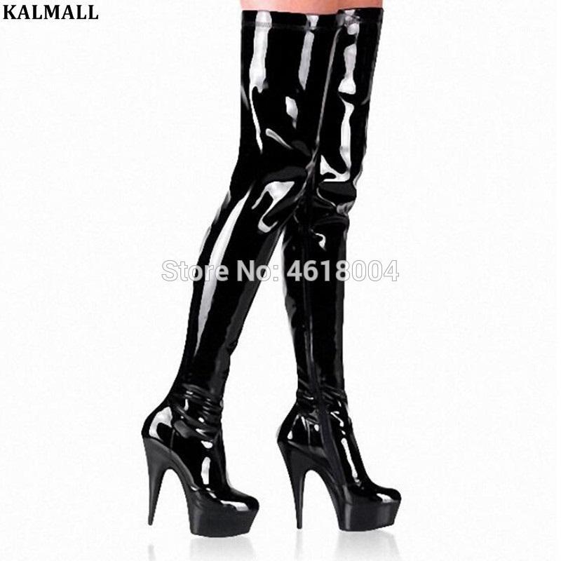 

KALMALL Polar Dancer Fetish Overknee Boots Women Platform High Heels Motorcycle Long Boots Party Shoes1, Black