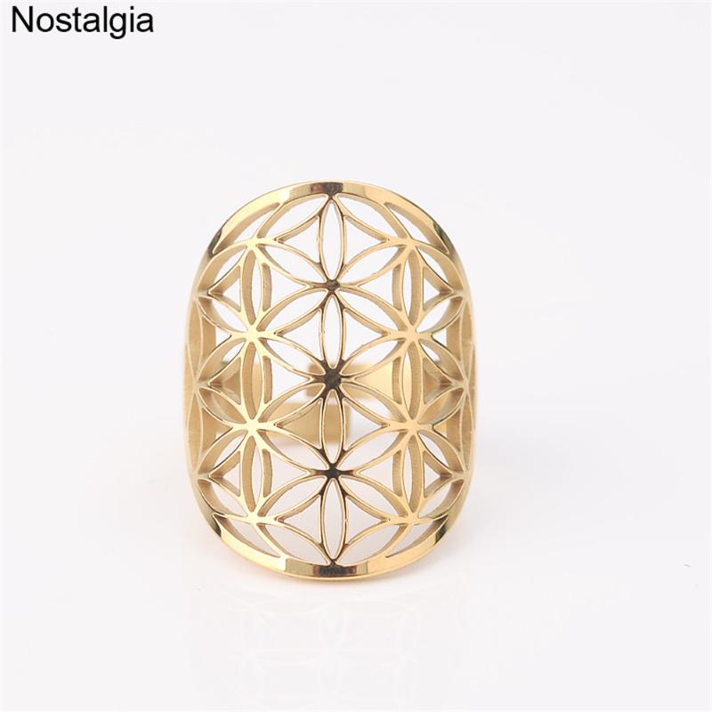 

Adjustable Stainless Steel Flower Of Life Ring Hollow Fleur De Vie Sacred Geometry Wicca Jewelery Sale For Women Men
