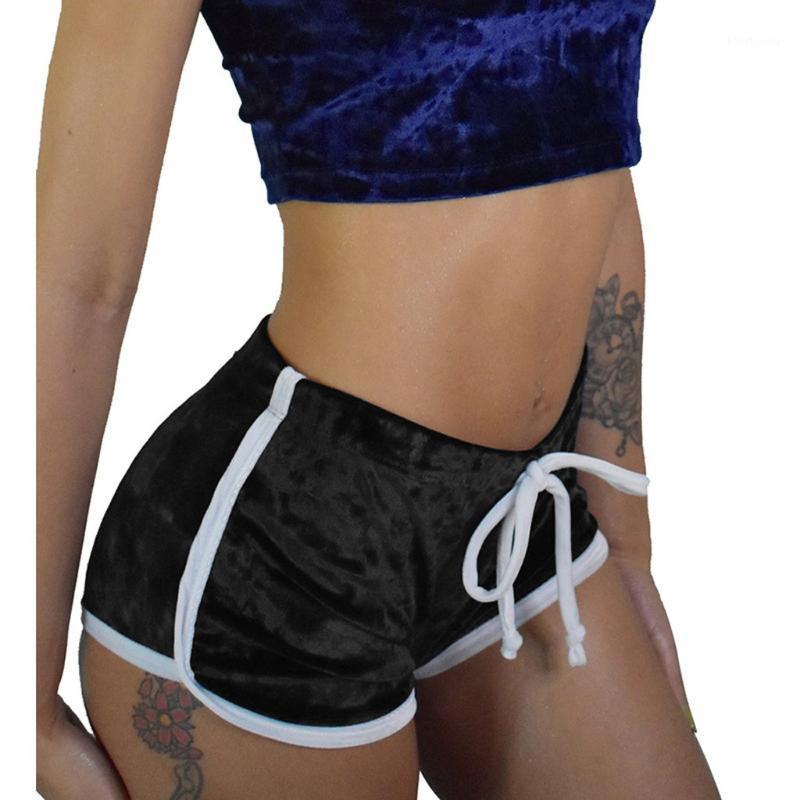 

Women' Fashion Solid Colors Mid Waist -Aged Yoga Shorts Summer Ladies Drawstring Skinny Sport Running Fitness Jogging Shorts#p41, Black