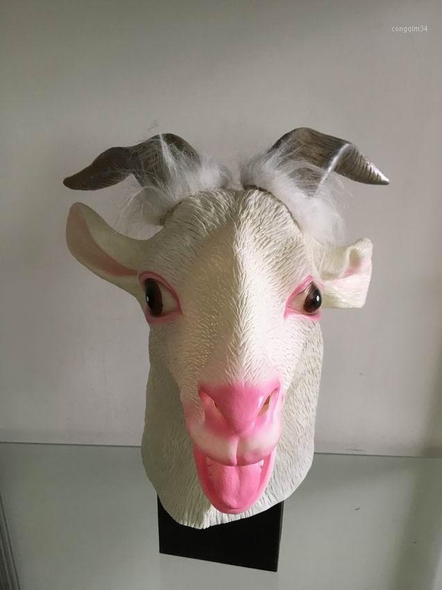 

White Goat Latex Mask Antelope Animal Full Head Fancy Dress up Carnival Party Masks Halloween Costumes1
