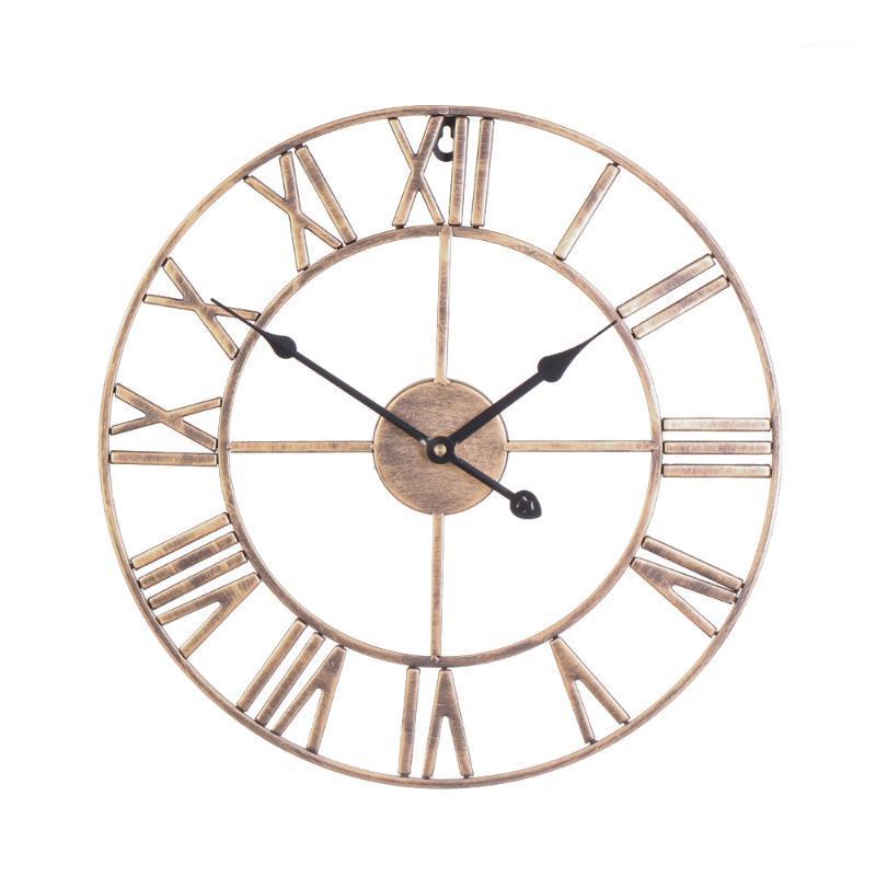 

40/50cm Nordic Metal Roman Numeral Wall Clocks Retro Round Large Mute Wall Clock Hollow Quartz Watch Outdoor Home Decoration1