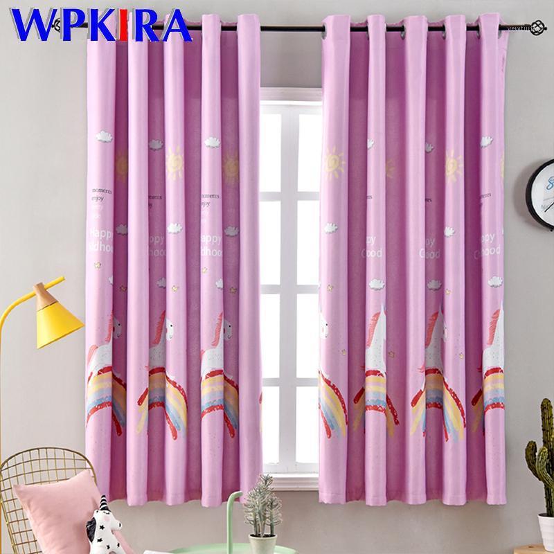 

Cartoon Printed Rainbow Horse Short Curtain Kitchen Door Drapes Pink Blackout Curtain For Kids Girls Bedroom Blue PC0061, Color 01