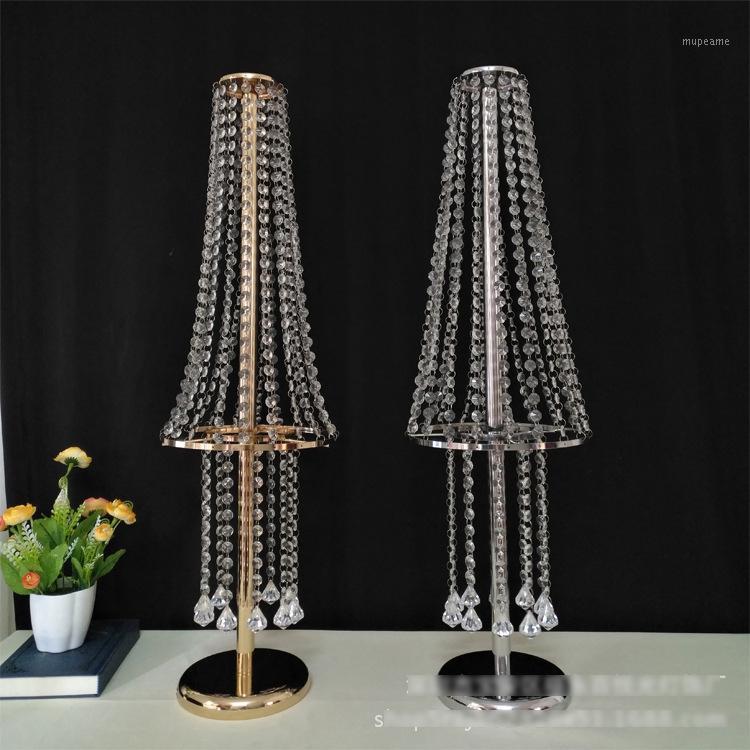 

80cm(H) gold wedding centerpiece flower stand crystal pillar Road Leads Wedding Decoration1