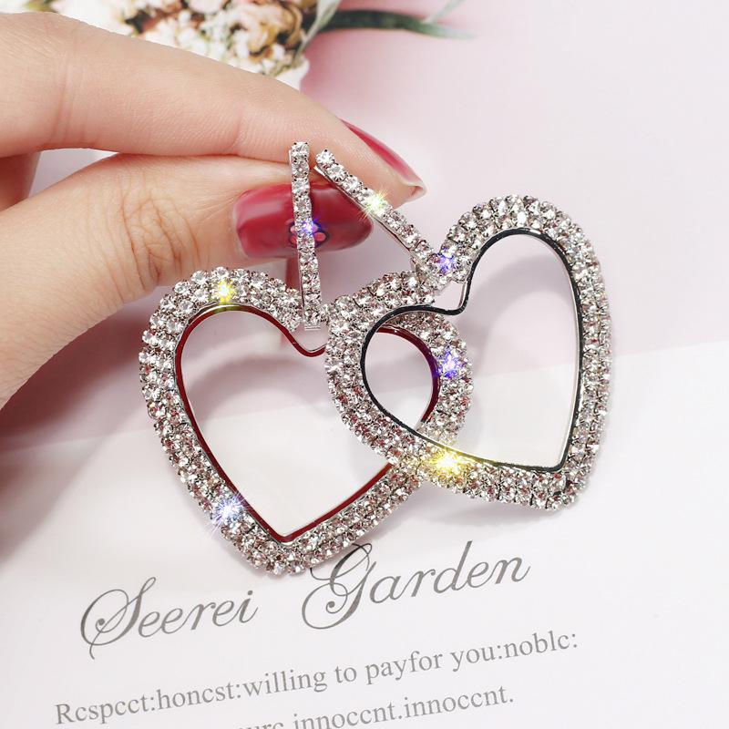 

2020 Fashion Korean Style Big Heart Hoop Earrings for women Luxury Gold Silver Color Rhinestone Earring Party Jewelry Gift