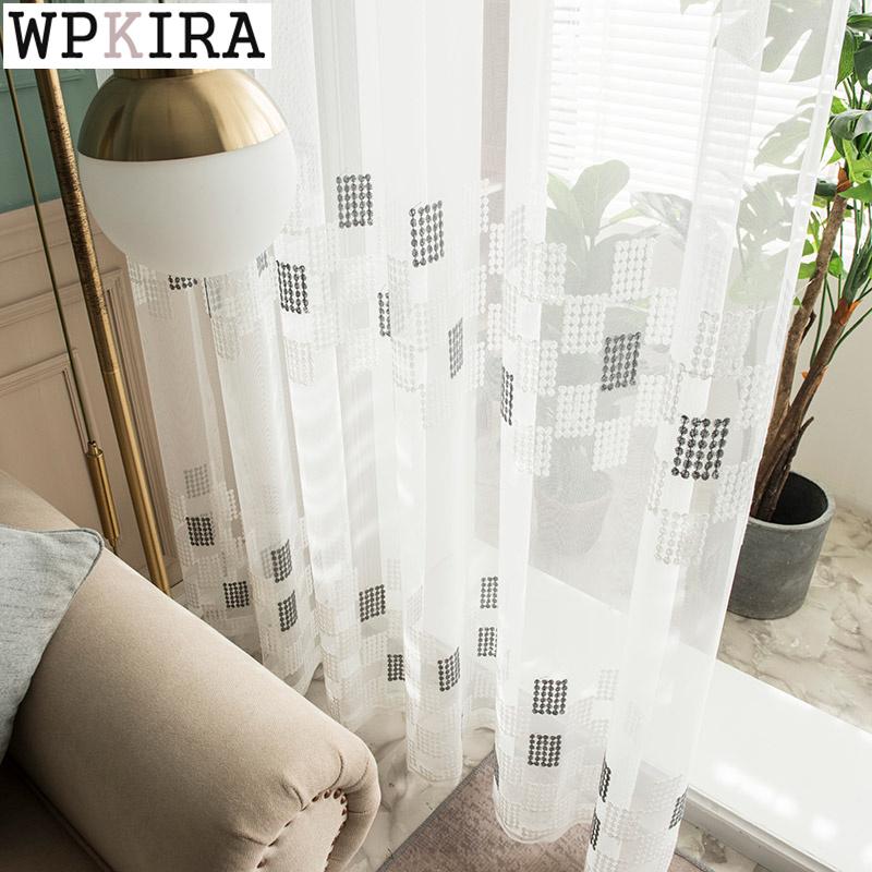 

Modern Geometric Sheer Curtain for Living Room Mesh Fabric Embroidery Voile Partition Curtain for Kitchen Drape Window S558#40, Lattice tulle