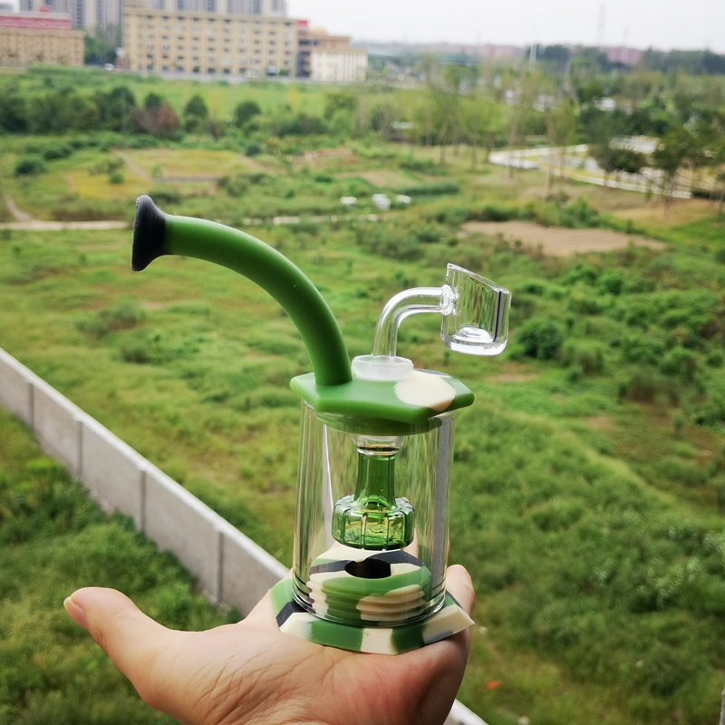 

New 5 Colors Assemble Silicone Bong tall 11cm Easy clean Dab Rig with 4mm quartz banger small rigs glass bongs Silicone pipe