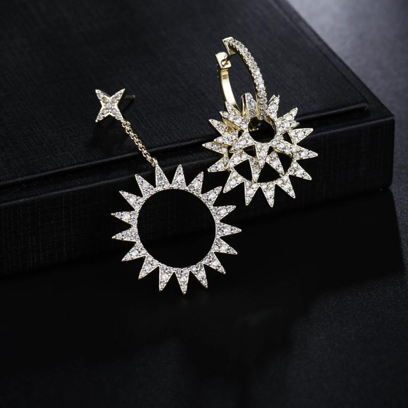 

UMGODLY Luxury Sun Flower Earrings Cubic Zirconia Star Gear Asymmetry Earring Set Fashion Gold Color Women Jewelry