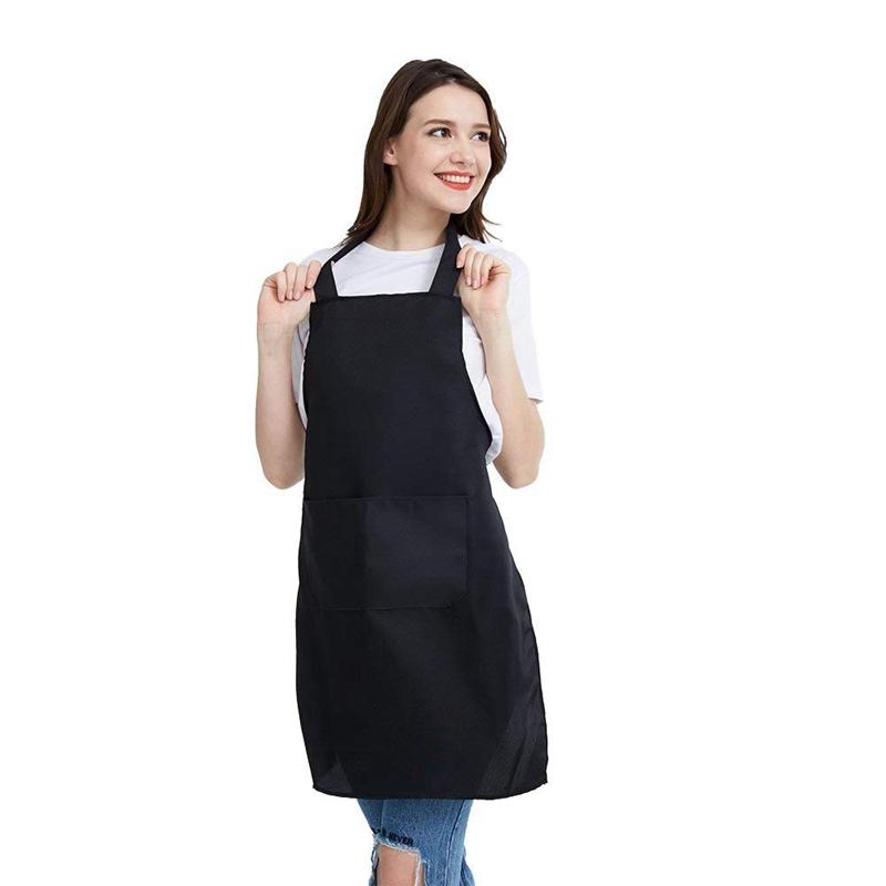 

BMBY-12 Pack Bib Apron - Unisex Black Apron Bulk with 2 Roomy Pockets Machine Washable for Kitchen Crafting BBQ Drawing