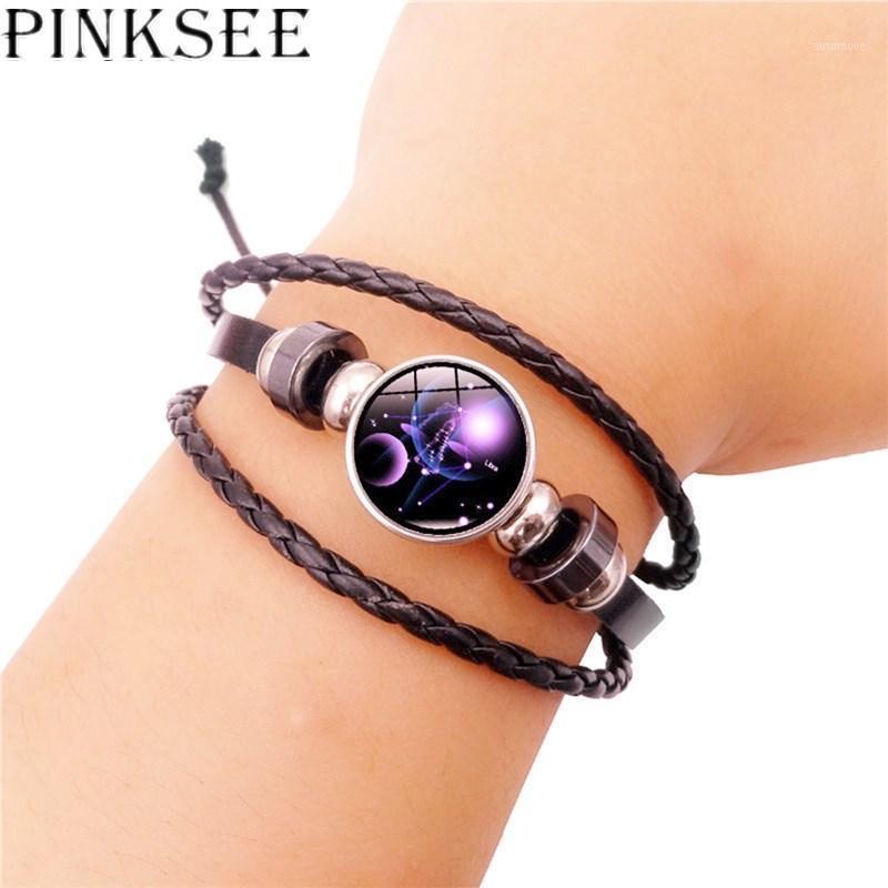 

PINKSEE 12 Constellation Zodiac Crystal Beads Leather Bracelet Punk Style Charm Jewelry Hand-woven Beaded Bracelet Wholesale1
