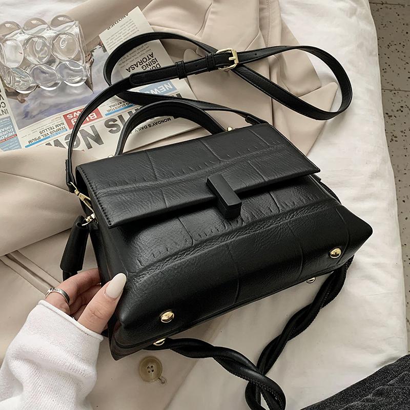 

Stone Pattern Design Leather Messenger Bag For Women 2021 Fashion Trend Shoulder Bag Soft Luxury Purses And Handbags Sac A Main, Black