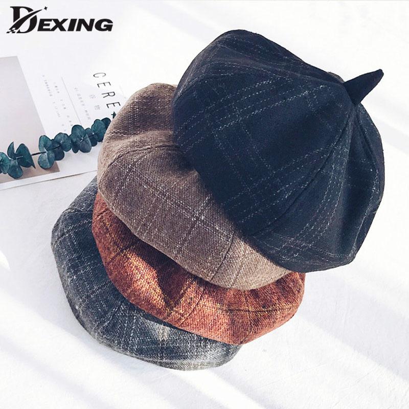 

Soft Cotton Plaid Beret Women Ladies Girls Spring Autumn Winter Berets Vintage Artist French Hat student Boinas Painter Hat, Grey