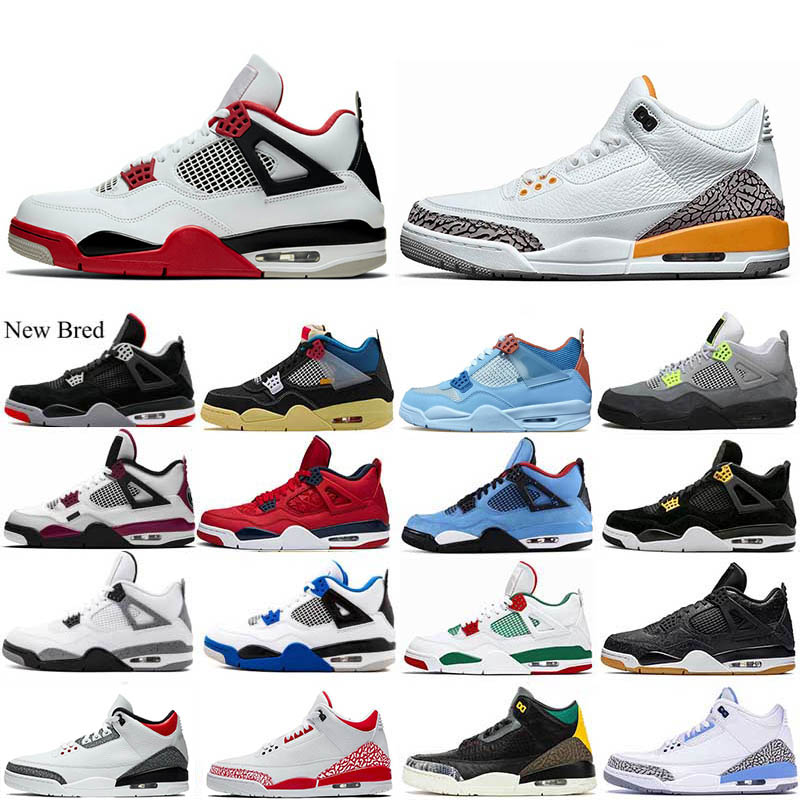 

4 4s basketball shoes Bred Brigade Blue Neon Fire Red Laser Orange Black cat mens trainers Sport Sneakers 7-13