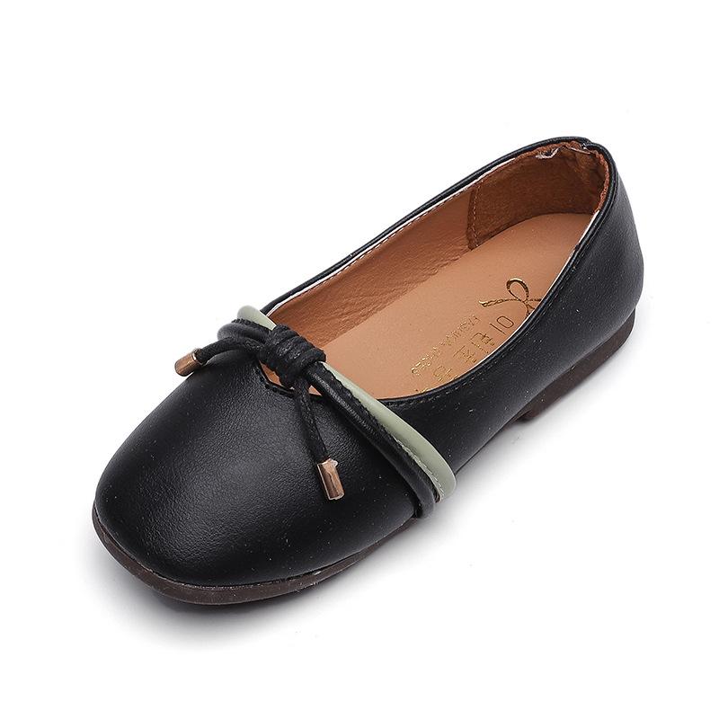 

Black Party Leather Shoes Girls Princess Toddlers Sweet Flats Kids Loafers Slip-on With Knot Children Soft Shoes 21-30 Autumn