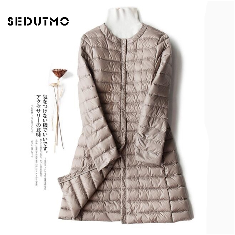 

SEDUTMO Winter Plus Size 4XL Womens Down Jackets Ultra Light Duck Down Coat Long Puffer Jacket Black Autumn Parkas ED513 201102, Zipper kahki