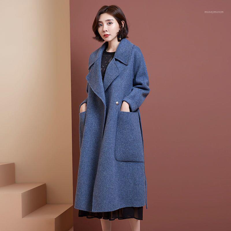 

Women' Wool Blends Coat Winter 2021 Autumn Fashion Loose Mother Turtleneck Slim Long Cashmere Outerwear Female1, Blue