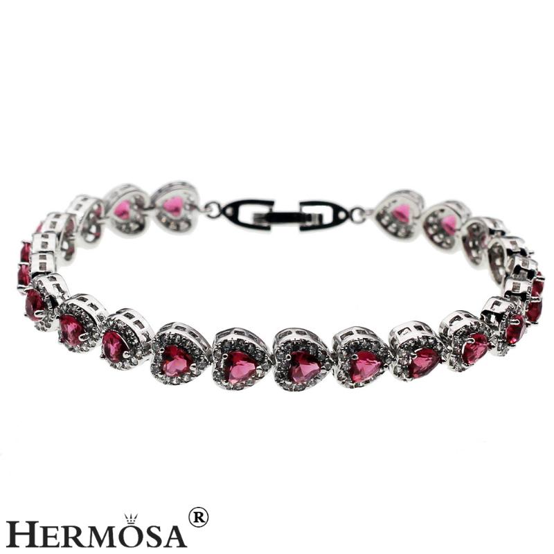 

Hermosa Jewelry Red Heart-Shaped Tennis Bracelet Silver Color Bracelets 7 inch QA32