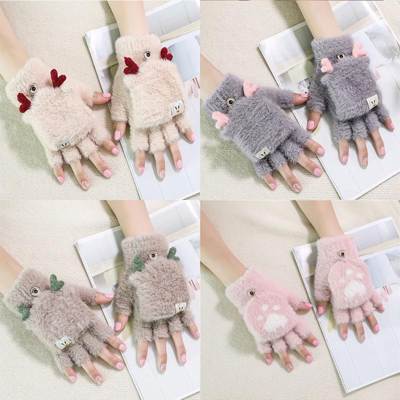 

Five Fingers Gloves Women Cat Claw Half Finger Plush Winter Warm Thicker Cute Mittens