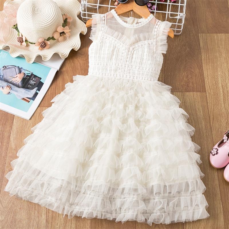 

Girls White Lace Dress Summer Short Sleeve Mesh Tulle Cake Smash Tutu Princess Dress Kids Children Wedding Party Costume 8 Years, Navy blue