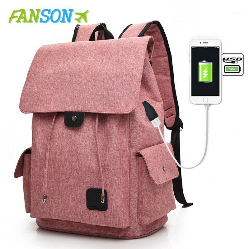 

FANSON Fashion Women Backpacks Male Backpack Laptop 15.6 Inch Women Female Bags Boys Girls Student Casual USB Charging Bagpack1, Black