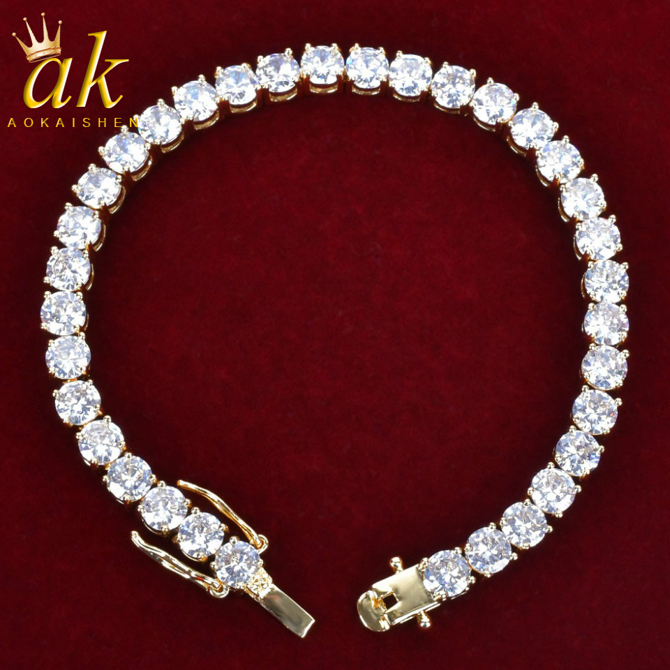 

Bling Zircons Tennis Chain Bracelet for Women Copper Gold Color Hip Hop Rock Street Jewelry