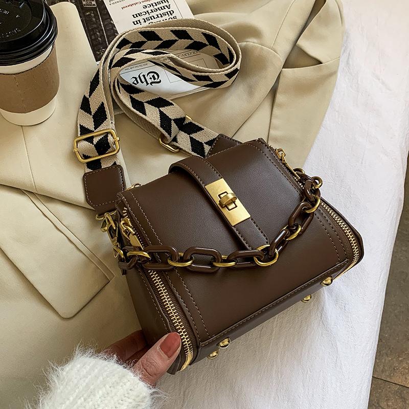 

Handbag 2021 Fashion New High Quality PU Leather Women's Tote Chain Vintage Shoulder Crossbody Bucket Bags, Black