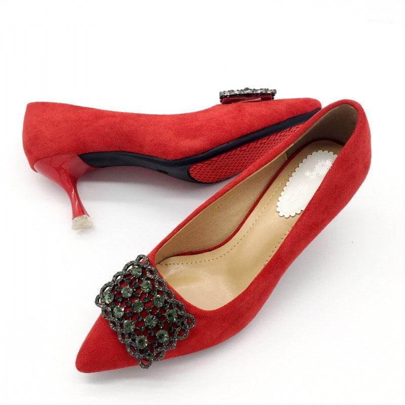 

2021 New Brand Spring Pumps Women's Shoes Crystal Fashion Women 6cm High Heel Single Shoes Office Lady Females Footwear Red 401, Black