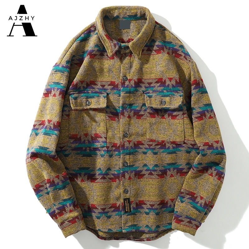 

Men Autumn Winter Warm Wool Flannel Shirt Mens Long Sleeve Streetwear Velvet Silk Plaid Vintage Striped Fashions Casual Shirts Y200407, A02618-khaki