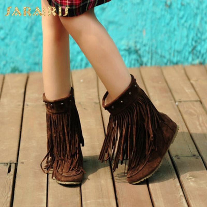 

Sarairis 2020 New Arrivals Big Size 43 Rivet INS Fringe Shoes Woman Boots Slip On Concise Comfy Dropship Plush Warm Winter Boots, Black