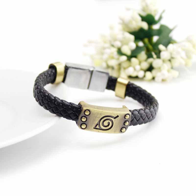 

1 pcs Anime Naruto Knit Bracelet Cosplay Costumes Accessories Props Black Punk Fashion Bracelets Konoha Logo Wristband