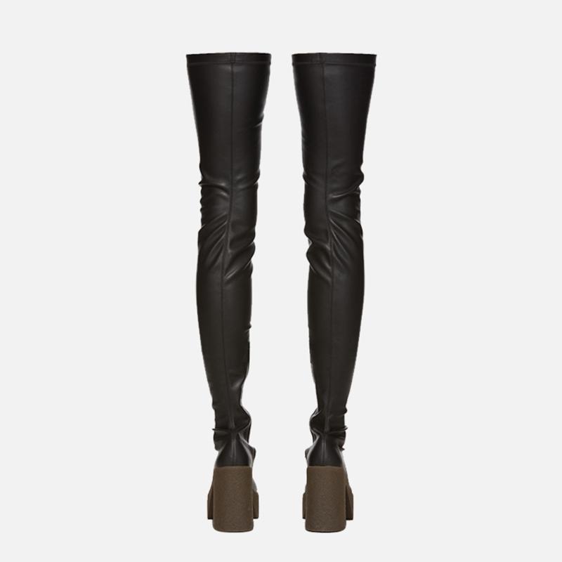 

MUMANI Woman Over The Knee High Boots Square Heel Winter Shoes Square Toe Sexy Leather Boots Elastic Fabric Platform Long1, Black